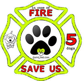 reflective 5 dogs rescue decal, 5 dogs alert, save my pets, 5 dogs alert sticker, 5 dogs window sticker, 5 dogs inside, 5 dogs emergency decal, 5 dogs inside decal, 5 dogs finder, 5 dogs rescue alert decal, firefighter decal, refelctive decal, reflective sticker, in case of fire, firefighter decal, fire department